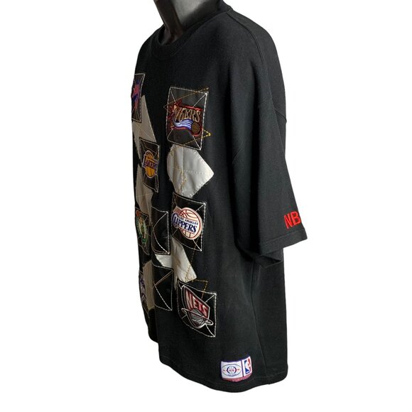 Vintage OUNK NBA Embroidered Shirt XL Black Crewneck Heavy Knit Lakers Clippers - Picture 4 of 8